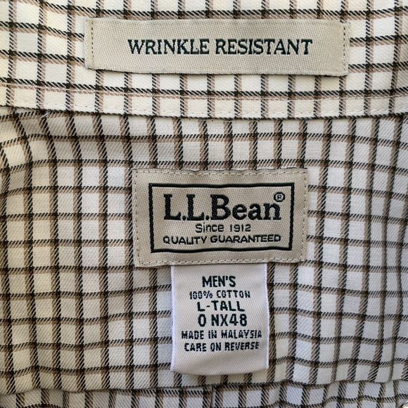 LL Bean Button Down Short Sleeve Shirt Men L Tall Windowpane Ck Wrinkle Resist. - Picture 12 of 12
